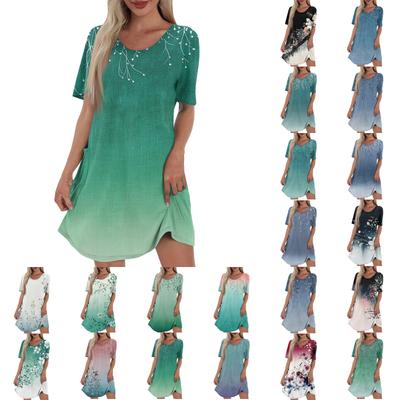 Lässiges und modisches Damenkleid mit V-Ausschnitt, kurzen Ärmeln und mittellanger Länge