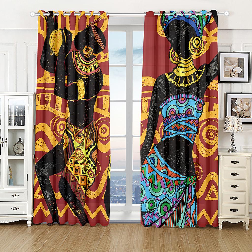 Luxusní Africká Tančící Žena Muž Doprava Zdarma Okenní Závěs Do Obývacího Pokoje Dětské Ložnice Koupelny Kuchyně Dveře Domácí Dekorace 2ks