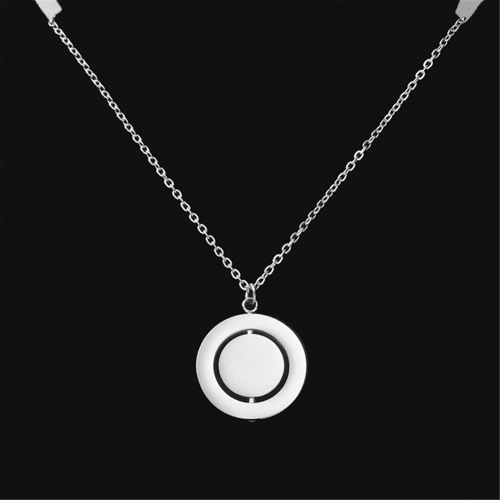Rotating Double-layer Circular Pendant Necklace with Adjustable Chain Stainless Steel Jewelry for Women and Teen Girl