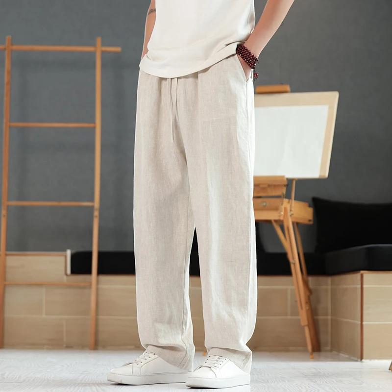 2026 Spring Summer Loose Linen Pants Men Casual Pants Men Thin Straight Breathable Pants Men Retro Comfortable Loose Trousers