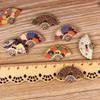 10Pcs Painted Fan Wooden Pendant DIY Crafts Supplies Hanging Ornaments Retro Wood Slices Home Decor.