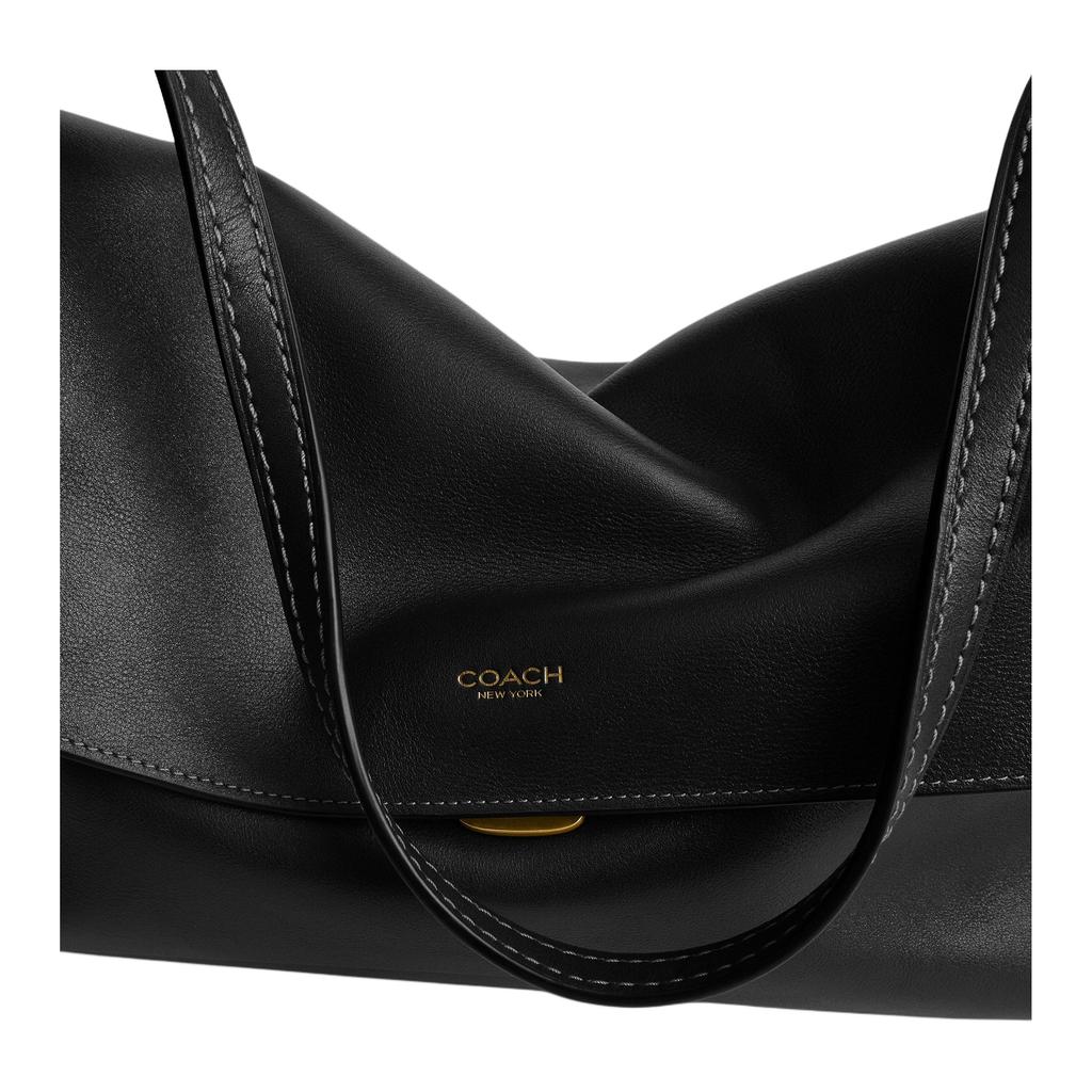 Coach Chelsea 36 Charme Logo Fermeture à Poussoir Avec Poche Zippée Sac à Bandoulière en Cuir Grain Naturel Grand Sac à Bandoulière Femme Noir CDS62-B4BK
