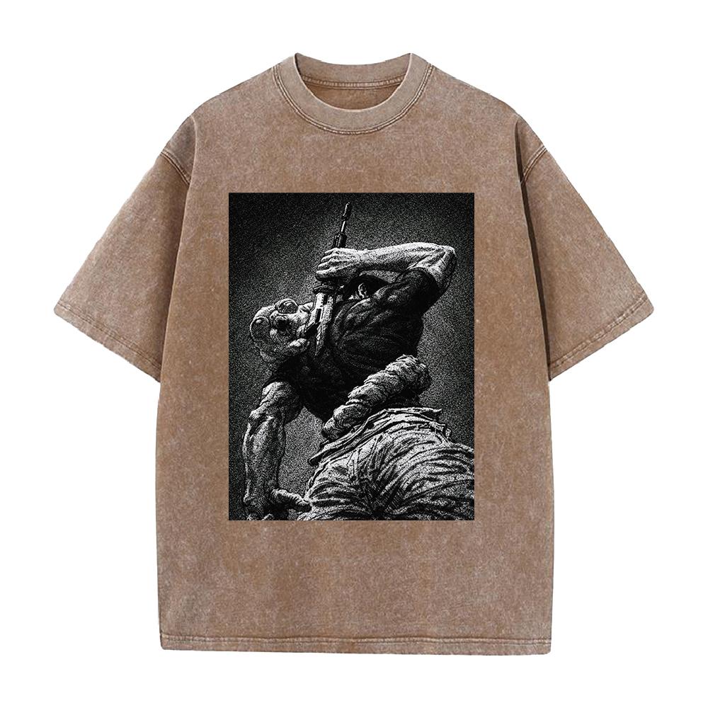 

Vintage Anime Jujutsu Kaisen T Shirt Fushiguro Toji Printed Washed T-shirt Men Clothing Summer Short Sleeve Cotton Tees Tops XXL коричневий