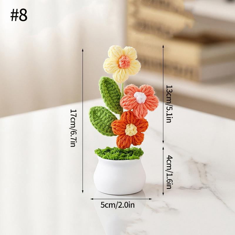 Ruční háčkování Malé rostliny v květináčích Roztomilá simulace květiny Interiér auta Kancelář Dekorace na plochu Umělé květinové dárky