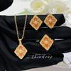 Italian Brushed Craftsmanship Retro Court Wind Tianhe Stone Set Four-Leaf Clover Bracelet Powder Agate Necklace Ring Ear