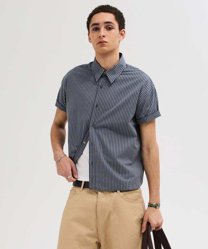 LEIRE Essential Striped Short Sleeve Shirt [Navy]