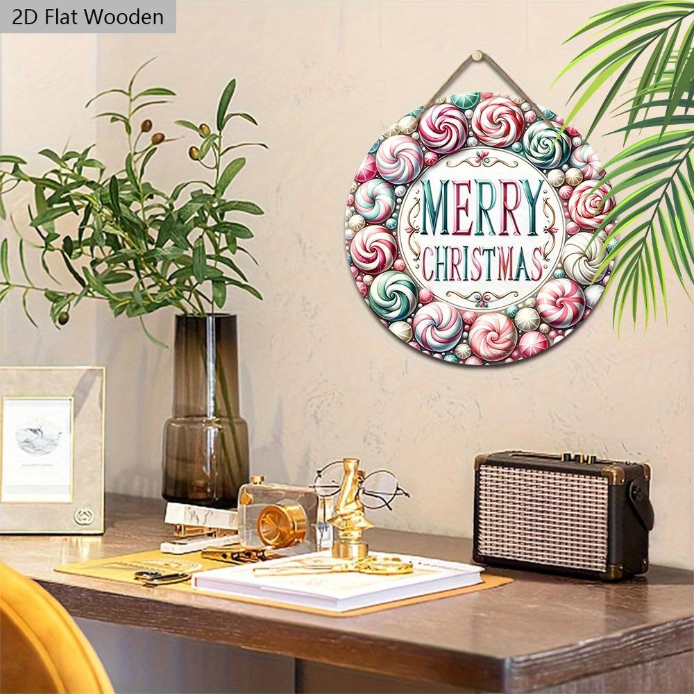 Pink Christmas Wooden Sign - Merry Christmas Round Sign for Front Door, Wall Hanging Decor - Ideal Christmas Ornament