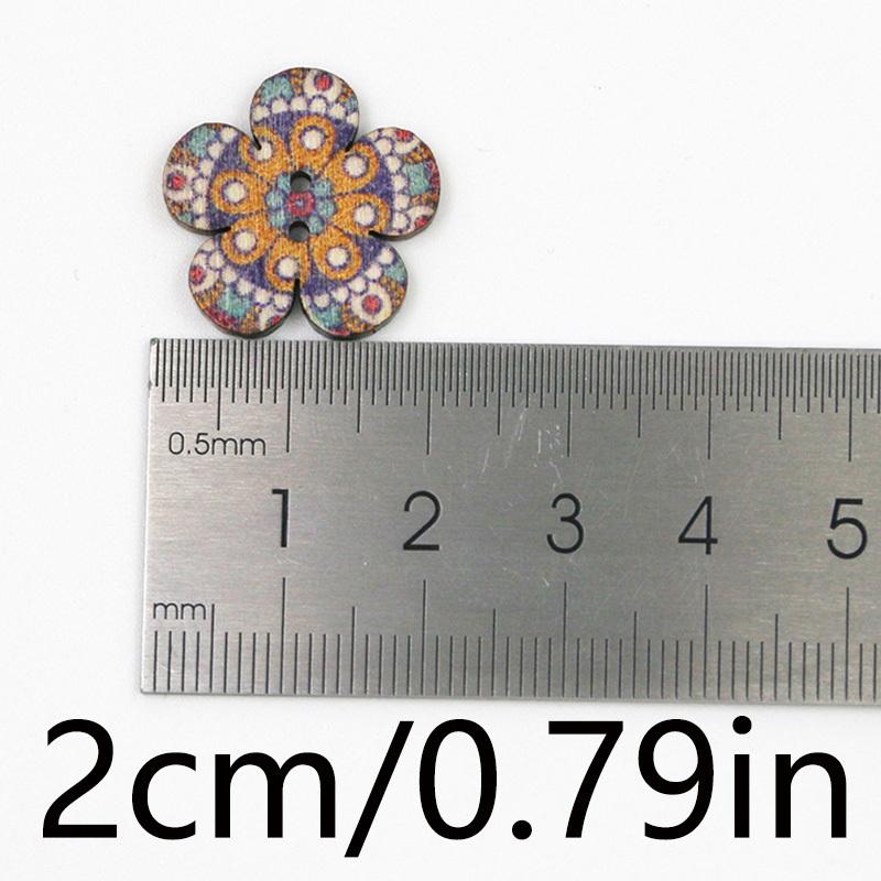 (50pcs/pack) 2cm 2-hole Plum Blossom Button Retro Wooden Button Sewing Accessories Color Printing Home Decoration