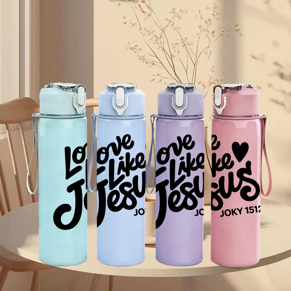 1PC Love Like Jesus Faith Lettering 750ml Color Plastic Sports Water Bottle Leakproof Flip Straw Lid Suitable for Sports Office Home Use