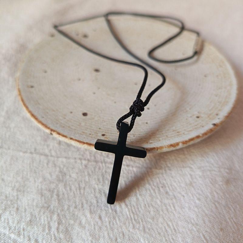 

Yu Sheng s Original European and American Style Trendy Titanium Steel Cross Handmade Woven Necklace Niche Rope Student Couple Pendant Black Cross Black Rope Thick 1.5