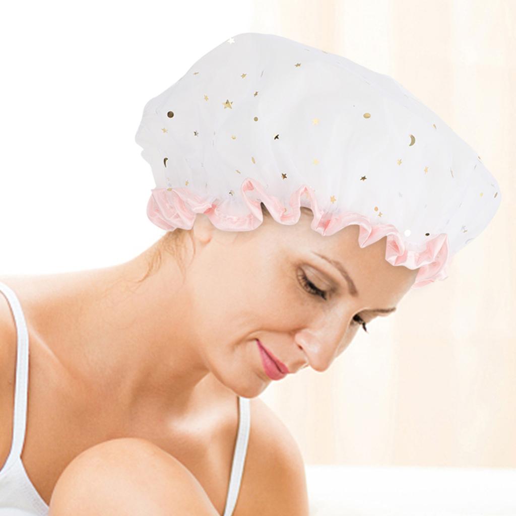 2Pcs Women Shower Caps Waterproof Bath Hats Satin Makeup Shower Cap for Bathing Face Cleansing Non-Slip Design