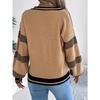GMXIA Autumn Winter V-neck Contrasting Color Striped Lantern Long-sleeved Pullover Sweater Women's Wear