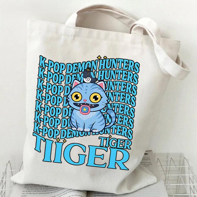 Demon Hunters Canvas Tote Bag Huntrix Girl KPop Shoulder Bag Saja Boys Zoey Rumi Mira Handbag For Daily Shopping School Commute
