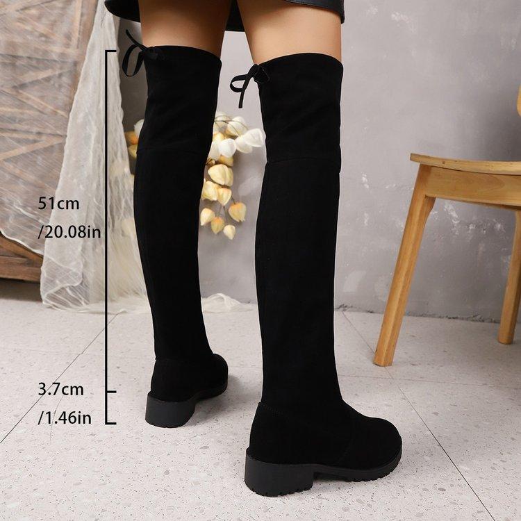 Large size suede long tube over the knee rear strap fashion boots autumn and winter new round head square heel women's boots