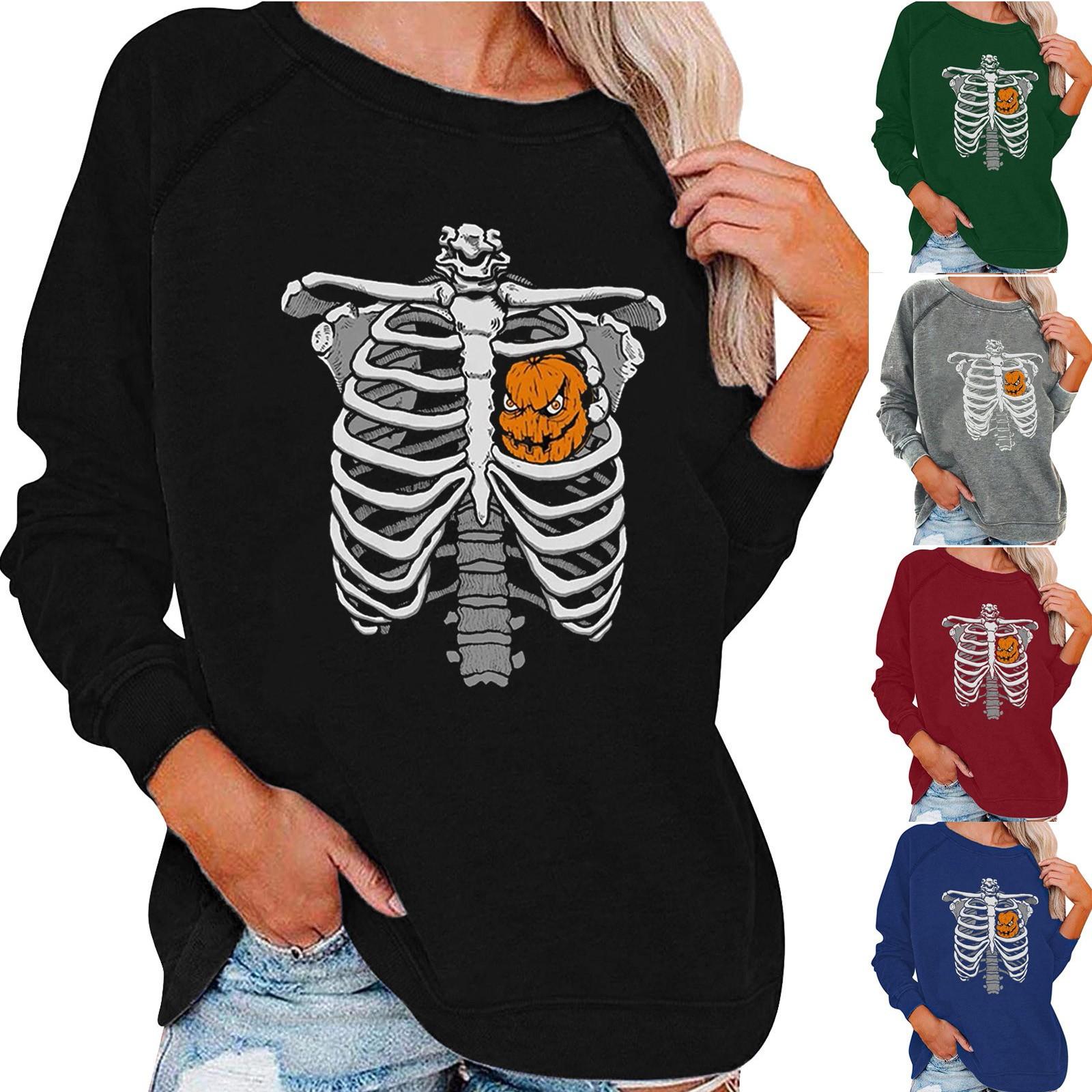 

Женская повседневная мода 2022 Хэллоуин Принт Пуловер с длинным рукавом