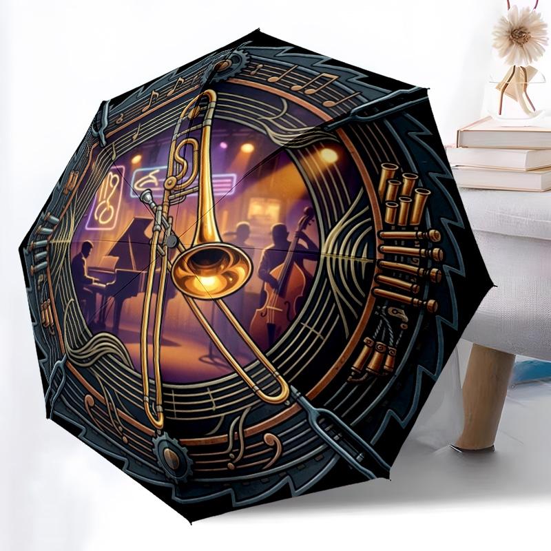 Jazz Night Music Scene Pattern Umbrella, Portable and Foldable Design, 8 Ribs, a Casual Accessory for Halloween, Christmas, and Birthday Gifts.