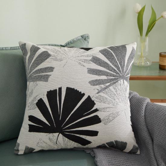 Same Style Jacquard High-precision Bedside Cushion Soft Package Geometric Leaf Square Cushion Leather Pillowcase Pastoral Style