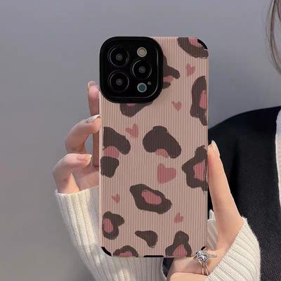 Etui silikonowe Fashion Love Leopard na telefon iPhone 13 14 Max 15 Plus 11 12 Mini SE 7 8 X XS XR ze skóry odpornej na wstrząsy