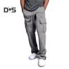 Men Spring Fall Pants with Multi Pockets Drawstring Elastic Waist Wide Leg Plus Size Sweatpants Stretchy Slacks Solid Color Loose Street Style Sport