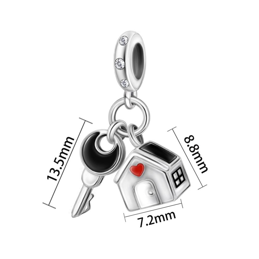 

S925 Silver Key And House Pendant Beaded Bracelet Necklace DIY Craft Accessories Home Theme Charm Jewelry Set