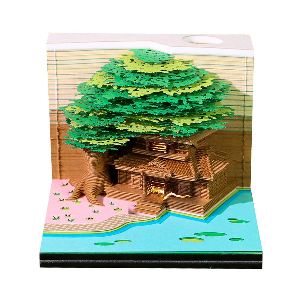 

3D Paper Sculpture Weekly Calendar English Version With Lights Treehouse Notebook Desktop Decoration Tourist Commemorative Gift зелений
