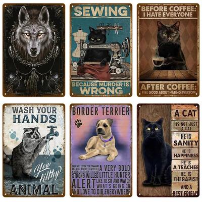 Retro Black Cat Tin Sign Art Metal Sign Funny Inspirational Home Decoration For Coffee Shop Living Room Pet Shop Wall Decor Dog