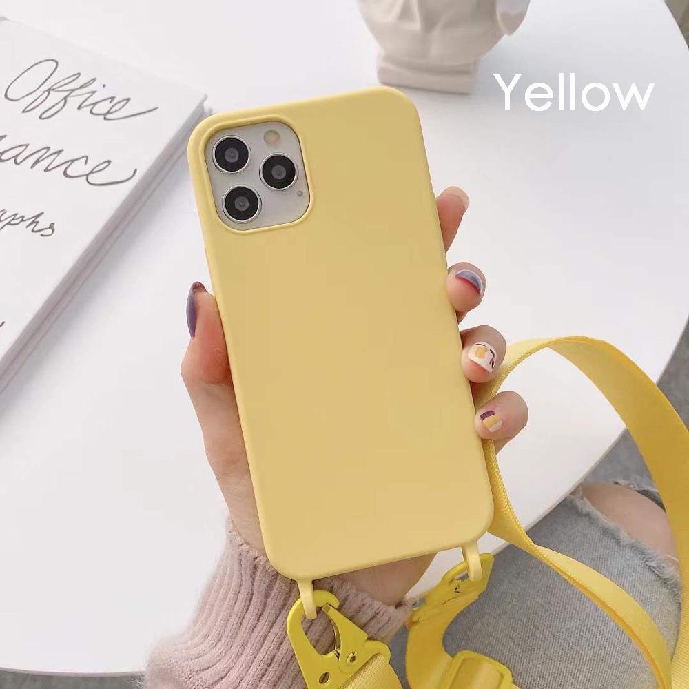 Funda de Silicona con Cordón para iPhone 11 12 13 14 15 Pro Max Color Caramelo Cubierta Trasera Suave con Cordón para el Cuello.