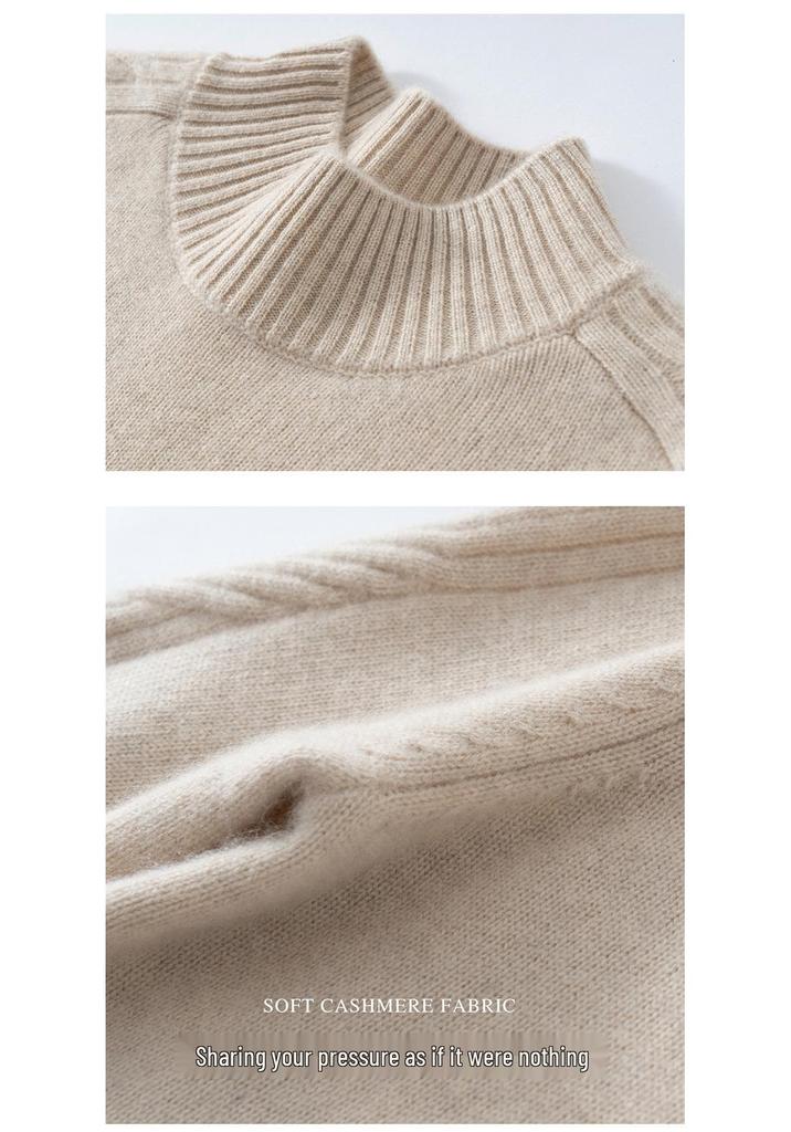 Autumn/Winter Women's Loose Cashmere Sweater: Half-High Neck, Long Sleeve, Thickened Cable Knit.
