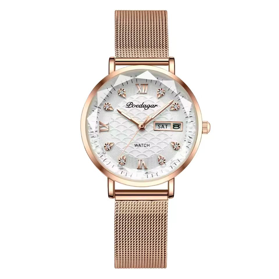 

POEDAGAR Watch Women New Fashion Luxury Stainless Steel Wristwatch Bracelet Simple Rose Gold Waterproof Luminous Ladies Watches M рожевий колір золота/білий