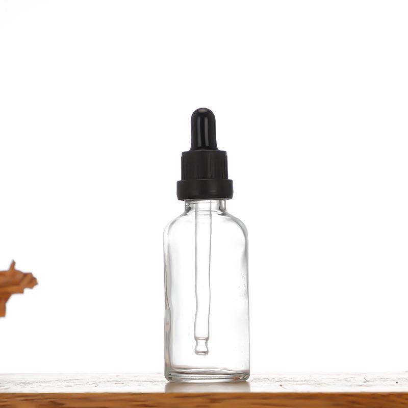 Transparent 30ml Glass Essential Oil Bottle with Frosted Rubber Dropper - Travel-Size Cosmetic Sample Container