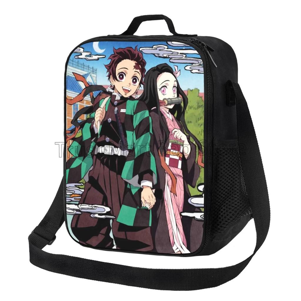 Anime Nezuko Isolierte Lunchbox Kühltasche Reise Tragbare Aufbewahrungstaschen Mädchen Wiederverwendbar Auslaufsicher Multifunktional Bento