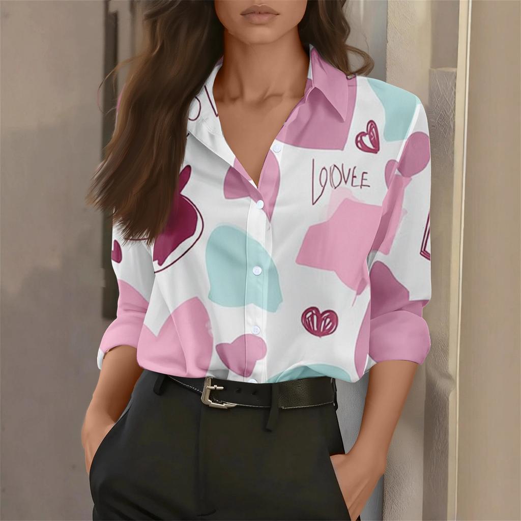 Women's Shirt Blouse Print Button Long Sleeve Casual Basic Shirt Collar Regular Top