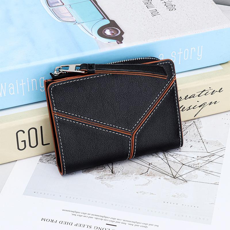

Cowhide splicing long zipper wallet women s 2025 new multi-functional mobile phone clutch bag leather contrasting color wallet чёрный