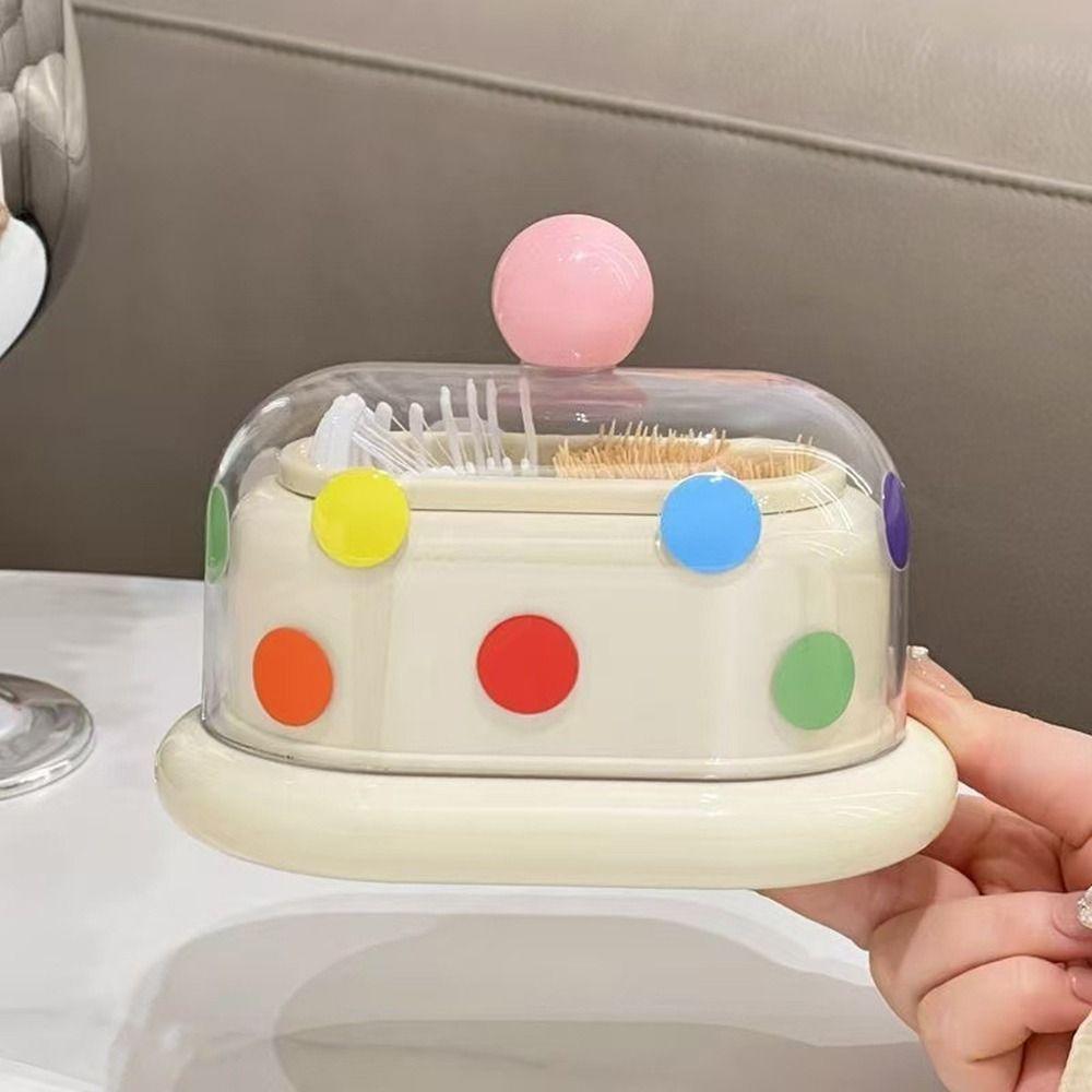 Double Grid Toothpick Storage Box Dustproof Cotton Swab Tube Dopamine Toothpick Box  Living Room