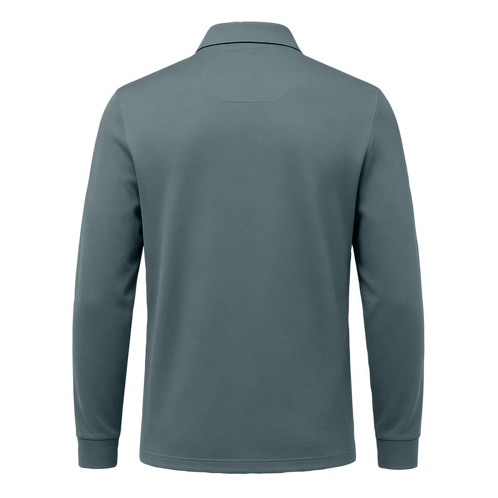 Men's Casual Loose Fit Long Sleeve Polo Shirt Button Down Collar Pocket Design Textured Upper Front Panel Comfortable Fabric