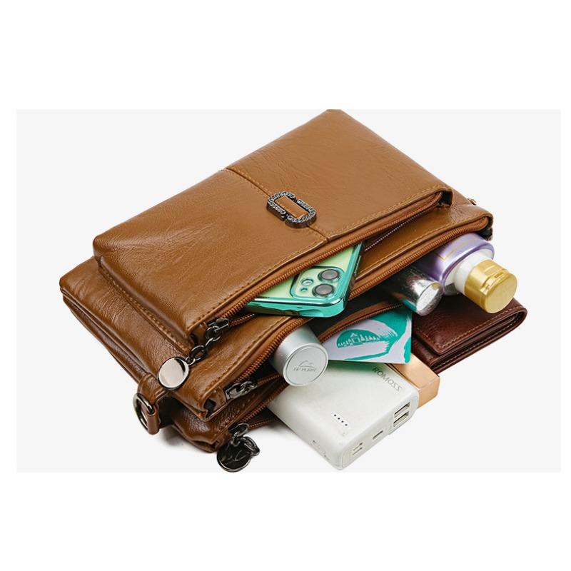 New crossbody soft leather multi-layer large-capacity shoulder small square bag