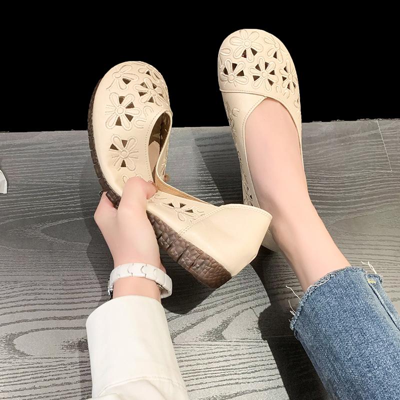 Mère Femmes Chaussures Sandales Ballerines Découpe Slip On Mocassins Doux Été Plage Vintage Grande Taille