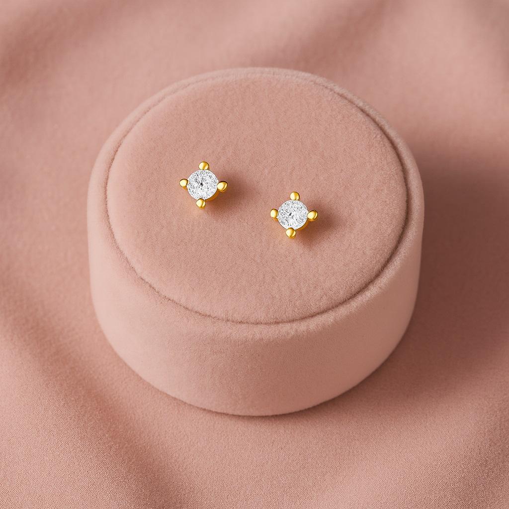 Classic Solitaire Stud Earrings - 925 Sterling Silver Gold Plated