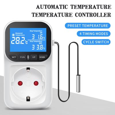 Digital Temperature Controller Socket 220V EU Plug LCD Display Thermostat Preset Timer Switch Cooling Heating Temperature Sensor