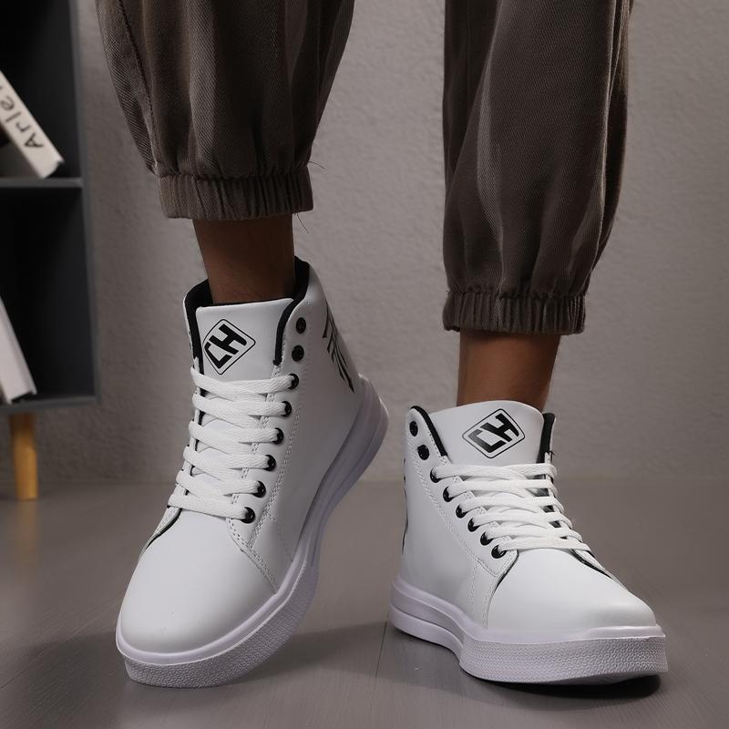 Fashion Print High-top Shoes Men Comfortable White Leather Sneaker Men Lightweight Men's Skateboard Shoes Big Size 48 Zapatillas