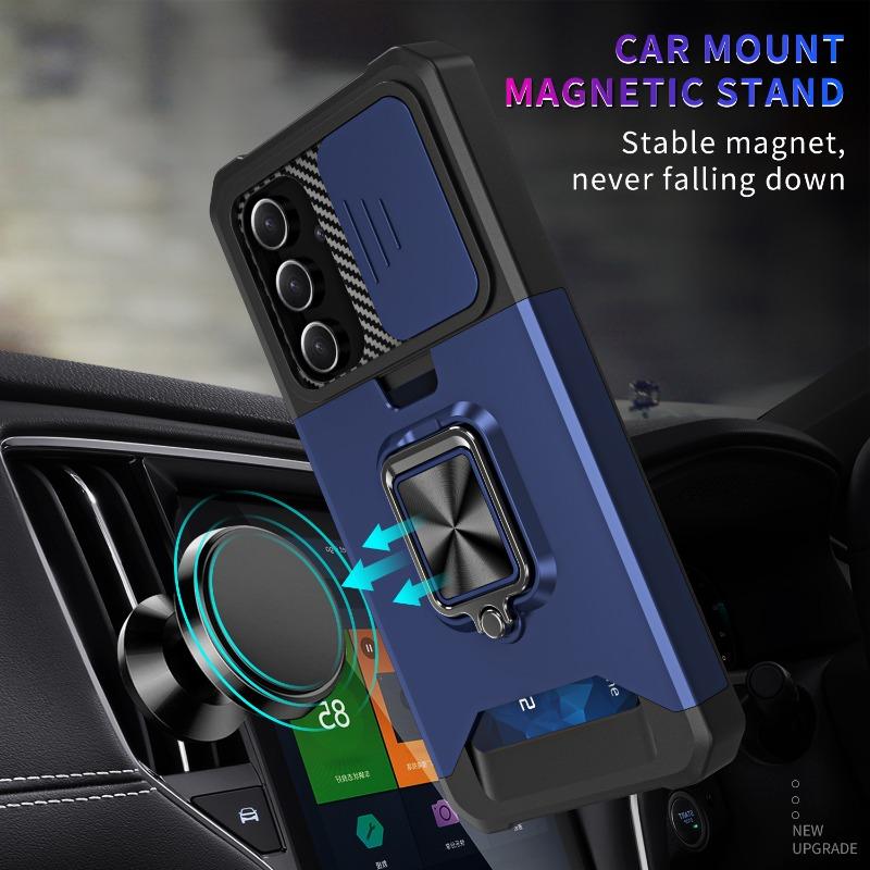 Armor Ring Bracket Card Bag Lens Push Window Protection Mobile Phone Case for Samsung A12 22 32 14 34 15 35 55 Military Quality