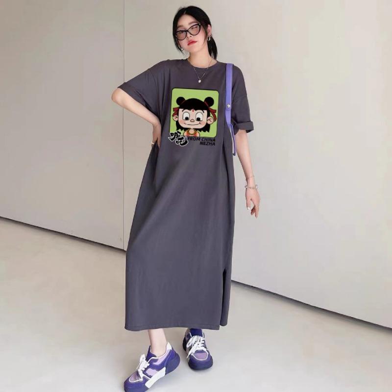 Women's Short Sleeve T-shirt Summer Large Size Medium Length Maternity Dress
