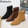 Autumn Winter Design Women Ankle Boots Sexy Thick High Heels Metal Pointed Toe Shoes Modern Short Botas Para Mujer