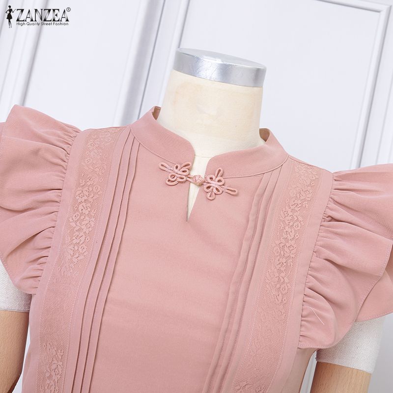 ZANZEA Women Casual Stand Collar Fly Sleeve Summer Elegant Dress