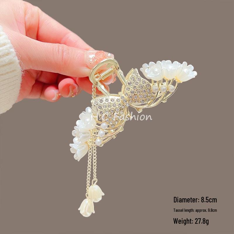Lily of the Valley Floral Tassel Hair Claw - Ancient Style Women's Accessory