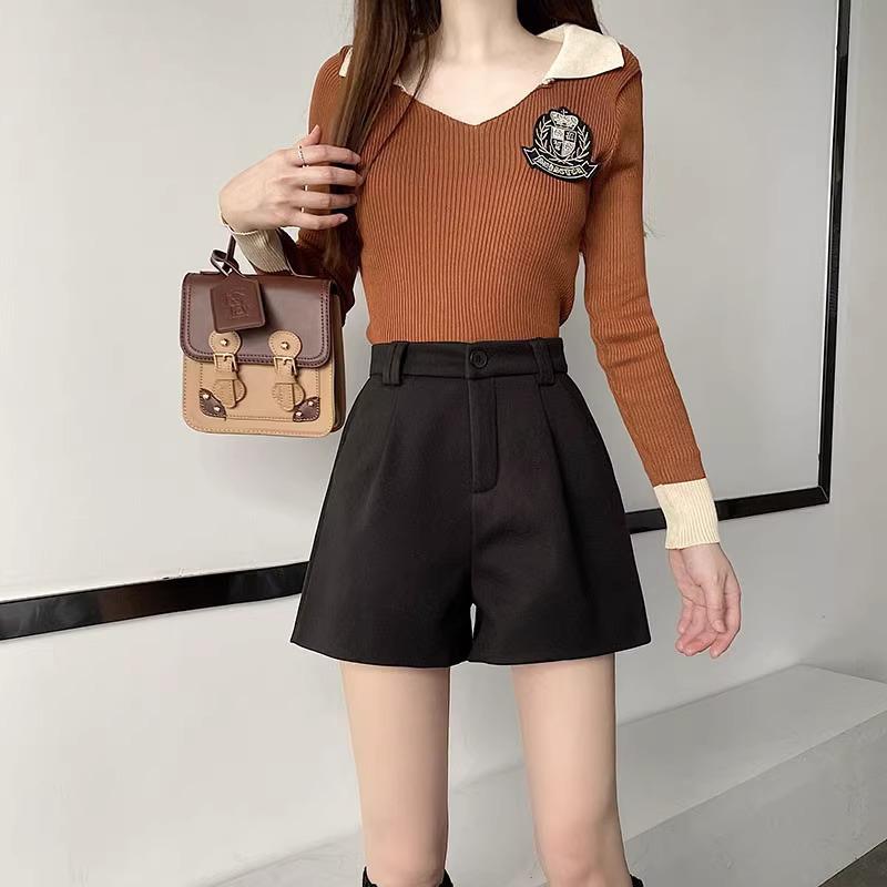 Women's High-Waist Woolen Shorts - Stylish Korean Wide-Leg Boot Pants for Autumn and Winter