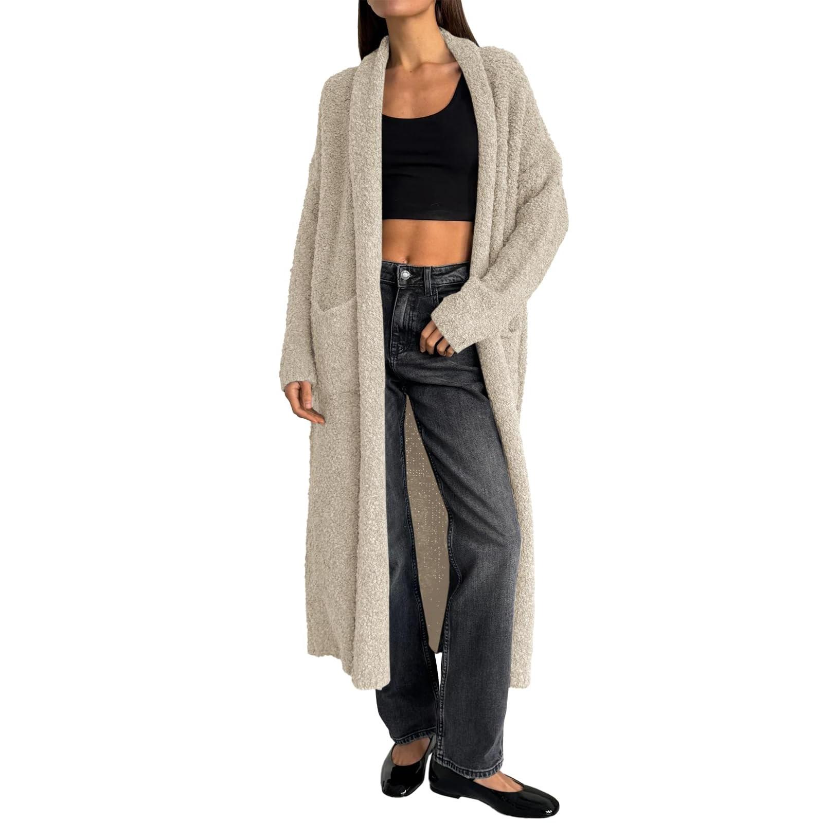 

Женские длинные кардиганы с открытым передом, свободные объемные пушистые лацканы, осенние пальто S