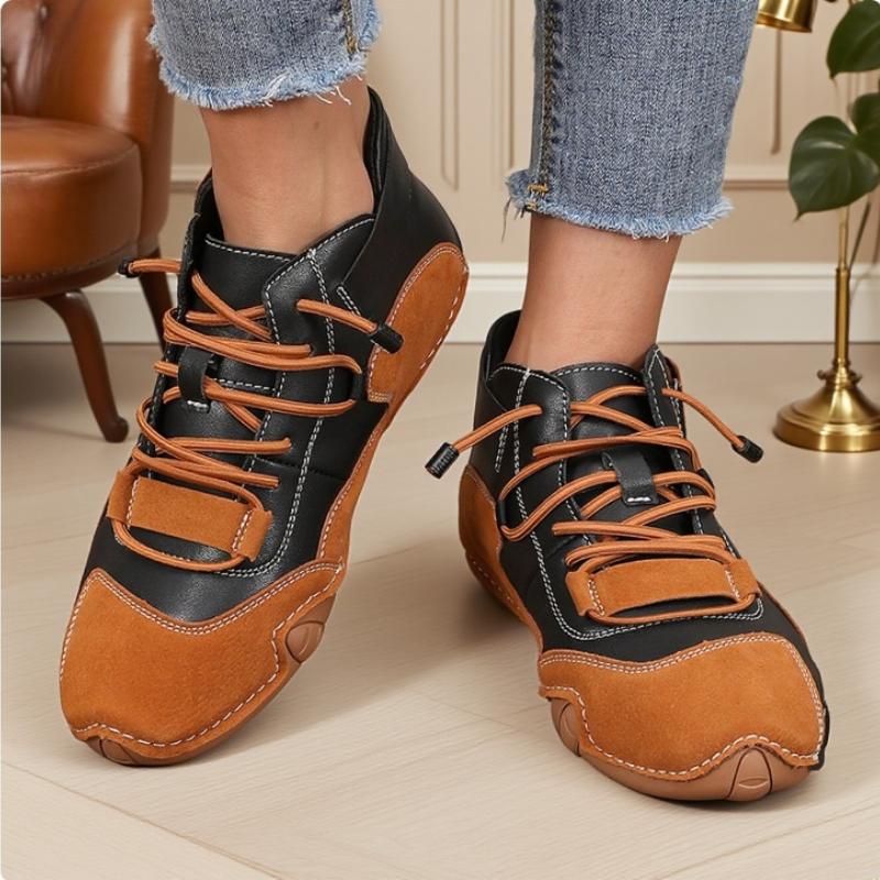 Women Ankle Boots Trendy Color Block Leather Fashion Brand Sneakers Retro Anti Slip Comfortable High Top Motorcycle Women Boots