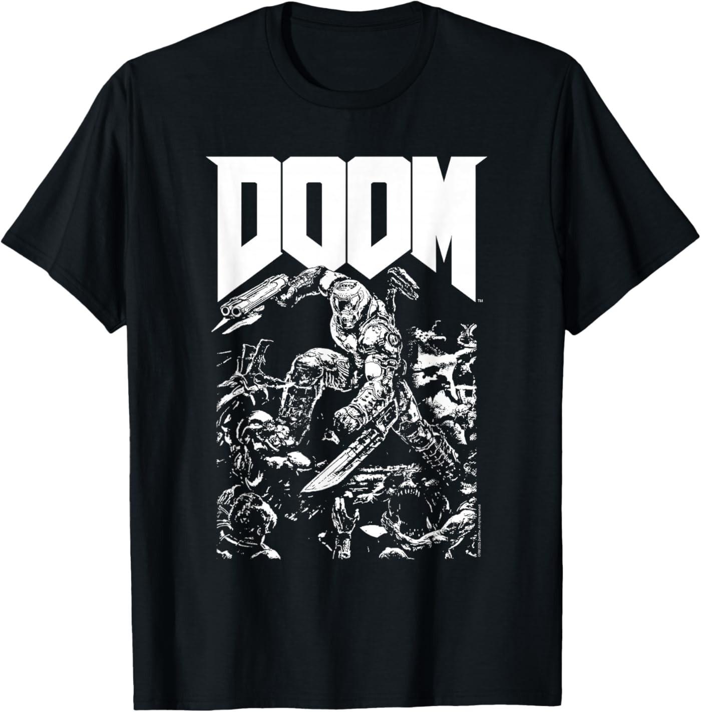 Doom Baron Pixelated Character with Logo Video Game T-Shirt S