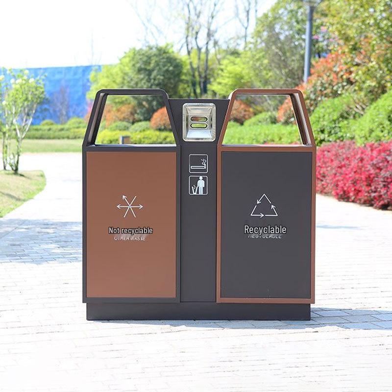 Stainless Steel Outdoor Trash Can with Waste Separation for Parks, Streets, and Scenic Areas